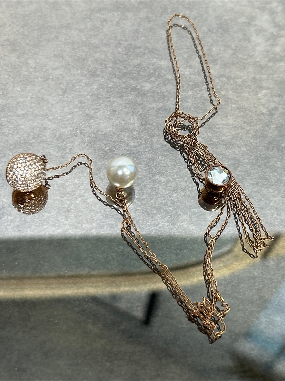 Swan Swarovski Rose Gold Lariat Necklace with Crystal and Glass Pearl Accents - Picture 7 of 7
